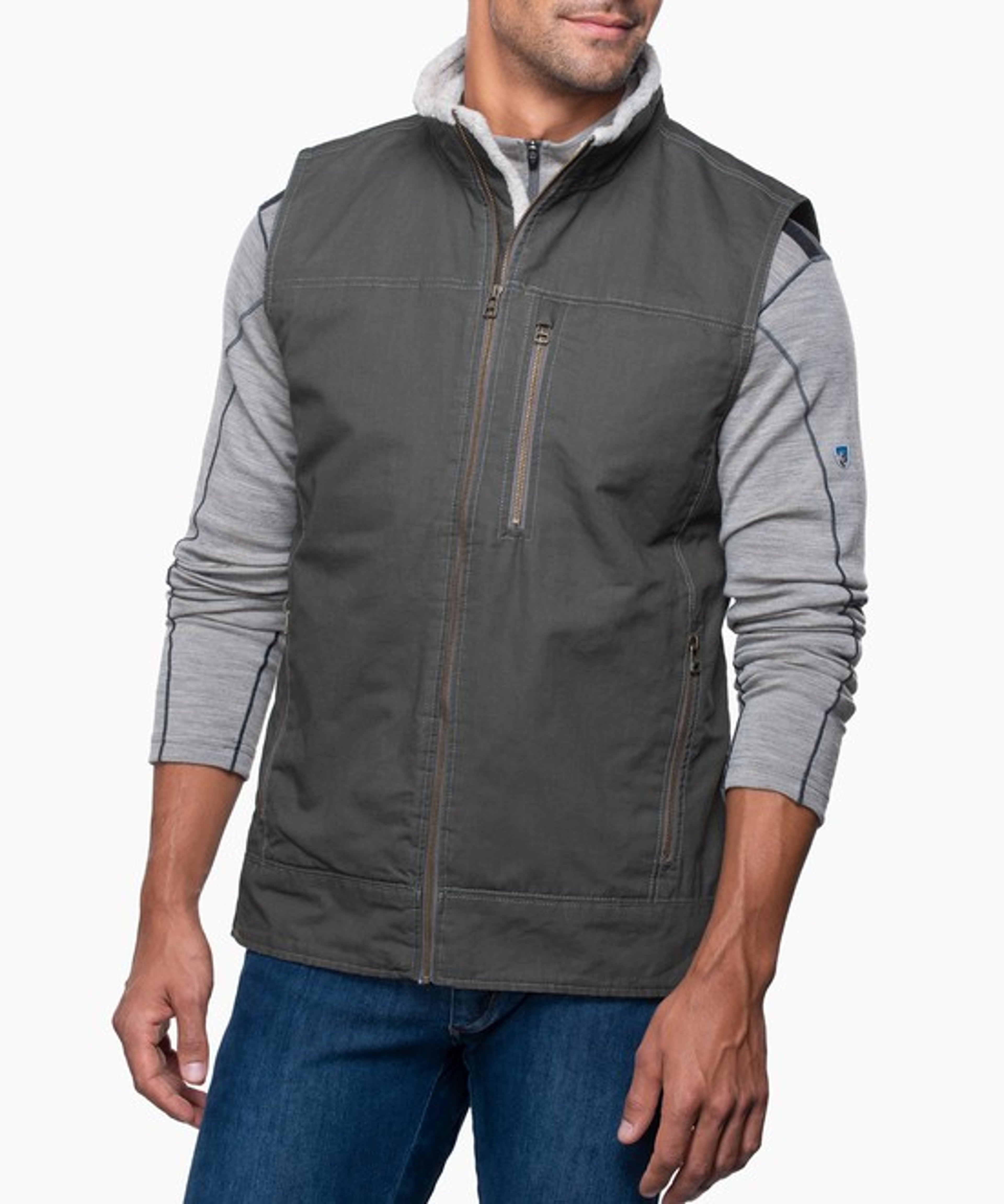 KUHL Burr Vest Lined Gun Metal Front