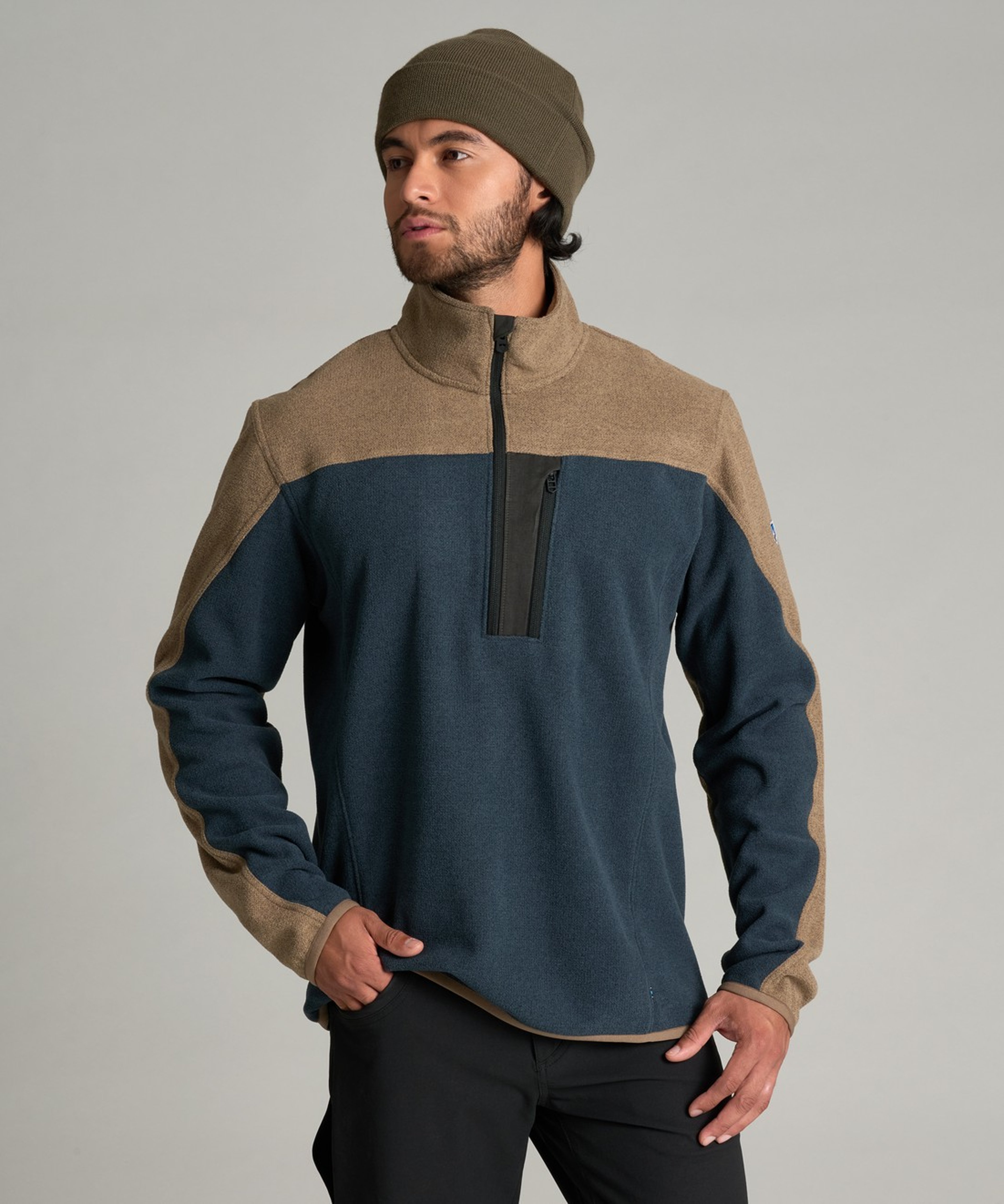 KUHL Skorchr Fleece 1/4 Zip Khaki / Storm Blue Front